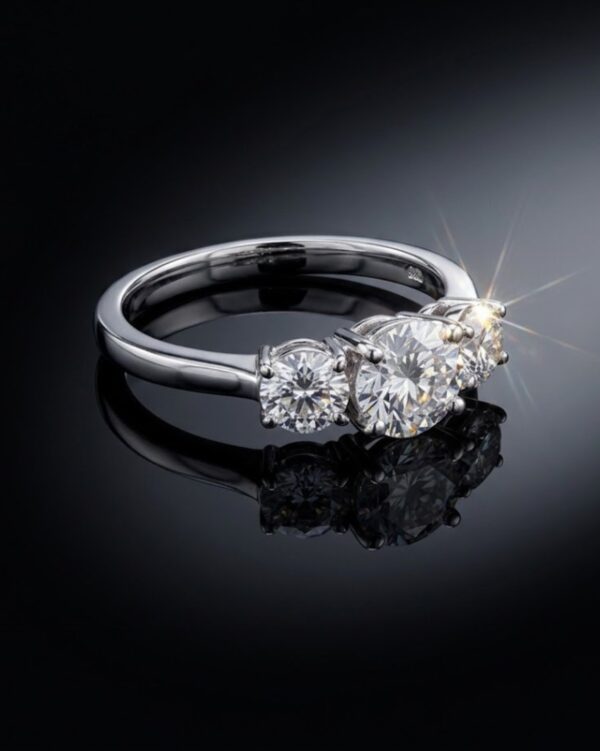 WhatsApp Image 2026-04-03 at 13.11.54 18K White Gold Diamond Ring 1.02 Carat | Elegant 3-Stone Luxury Ring for Women | LR076
