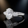 102 Exquisite Oval & Pear Three-Stone Diamond Engagement Ring in 18K White Gold