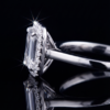 85 18K White Gold Emerald Cut Diamond Halo Engagement Ring | Architectural Art Deco Style
