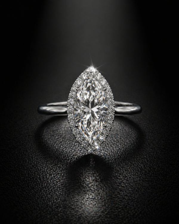 91 Exquisite Marquise-Cut Diamond Halo Ring | 18K White Gold |Marquise Diamond Ring| 18K White Gold Halo Ring | Marquise Engagement Ring